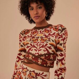 FARM RIO Cream Toucans Scarf Knit Top (NEW!)